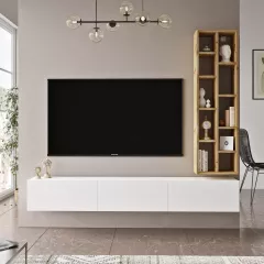 LV9-WK, televzna stena, biela/dub