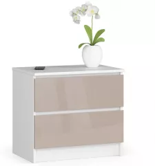 Nočný stolík K 60 cm 2 zásuvky - bielo-capuccino lesk