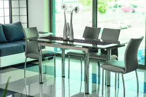 Rozkladací jedálenský stôl GD-018, chróm/béžové sklo