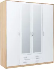 VIKA 4D 4-dverová skriňa so zrkadlom, dub sonoma/biela