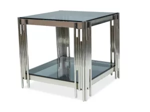 FOSSIL B konferenčný stolík 55x55 cm, chróm/dymové sklo