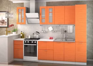 TECHNO kuchynská linka 220 cm, orange metalic/biely korpus