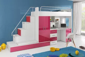 RAJ 5 poschodová posteľ, biela - ružová