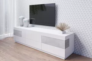SILKE 40 TV stolík 6 šuplíkový, biely lesk/colorado beton