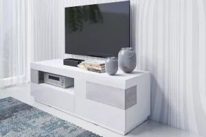 SILKE 41 TV stolík 2 šuplíkový, biely lesk/colorado beton
