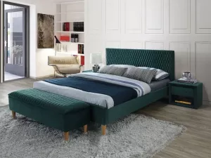AZURRO VELVET, manželská posteľ 180x200 cm, zelená, dub
