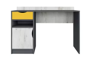 DISNEY písací stôl, biely craft / grafit / žltá