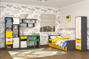 DISNEY detská izba 2, biely craft / grafit / žltá