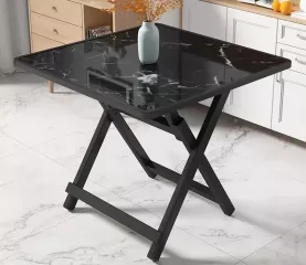 MARBELA skladací jedálenský stôl, čierny mramor