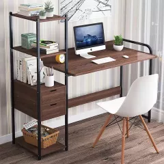 OFFO PC stolík s regálom, orech/čierna