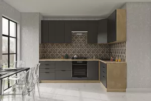 CRAFT R2V moderná rohová kuchyňa 280 x 140, grafit