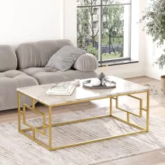 VG 12 dizajnový konferenčný stolík, mramor/zlatý