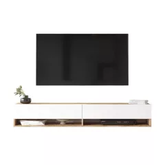 FR9-AW, televízny stolík, biela/borovica