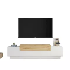 FD1-WK, televízny stolík, biela/dub