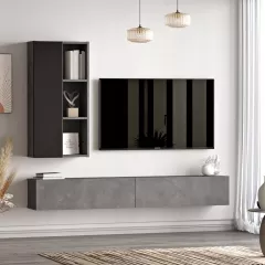 LV10-RL, televízny stolík so skrinkou, sivá/čierna