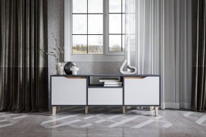 WOOD TV stolk, antracit/biela/dub Craft zlat