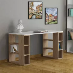COLMAR, písací stôl, biela / dub