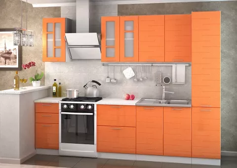 TECHNO kuchynsk linka 220 cm, orange metalic/biely korpus