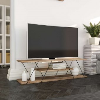 Canaz - Black, Walnut industrilny televzny stolk, orech/iern