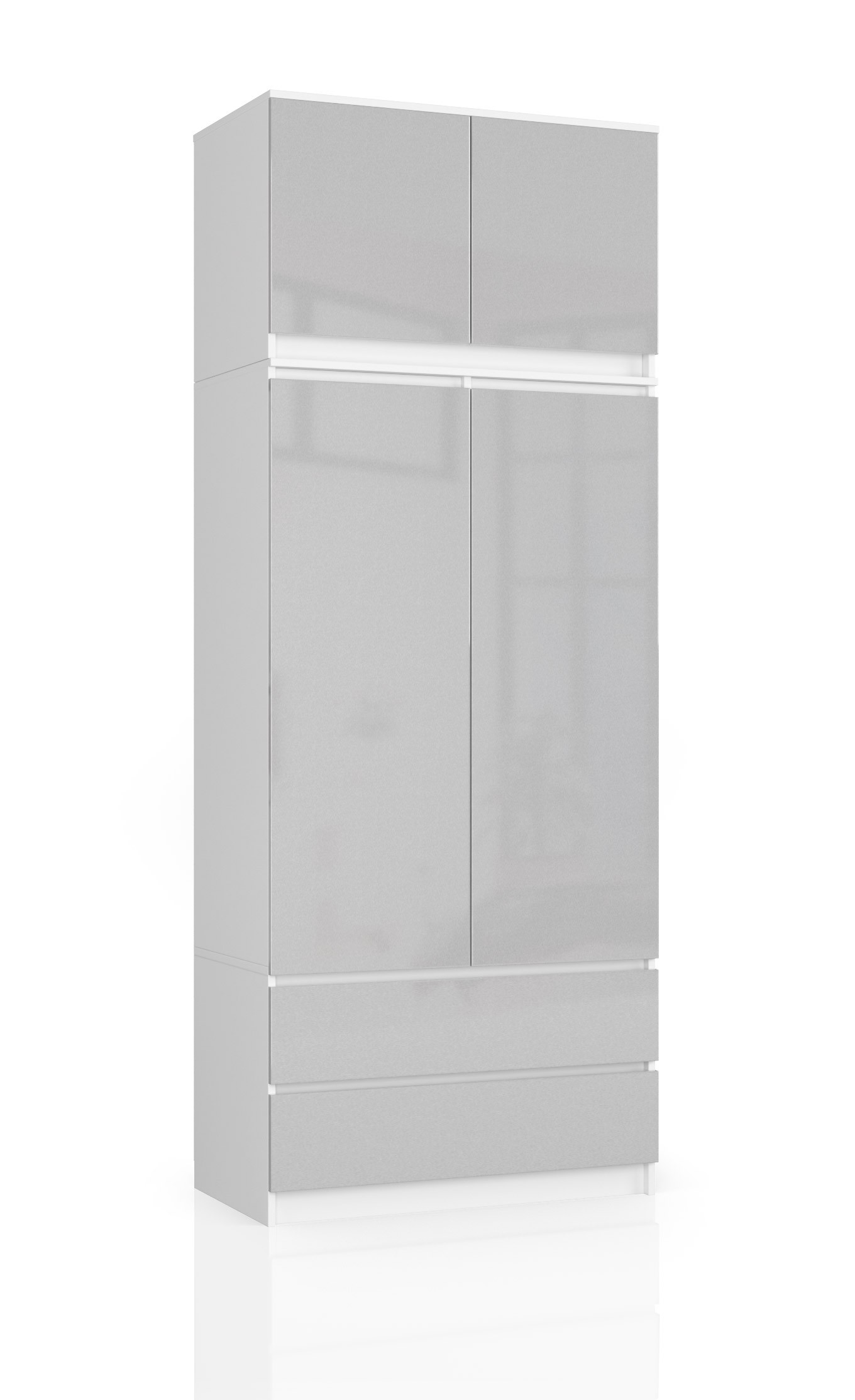 Akord Šatníková skriňa s nástavcom Star 90 cm BIELA / METALICKÝ LESK
