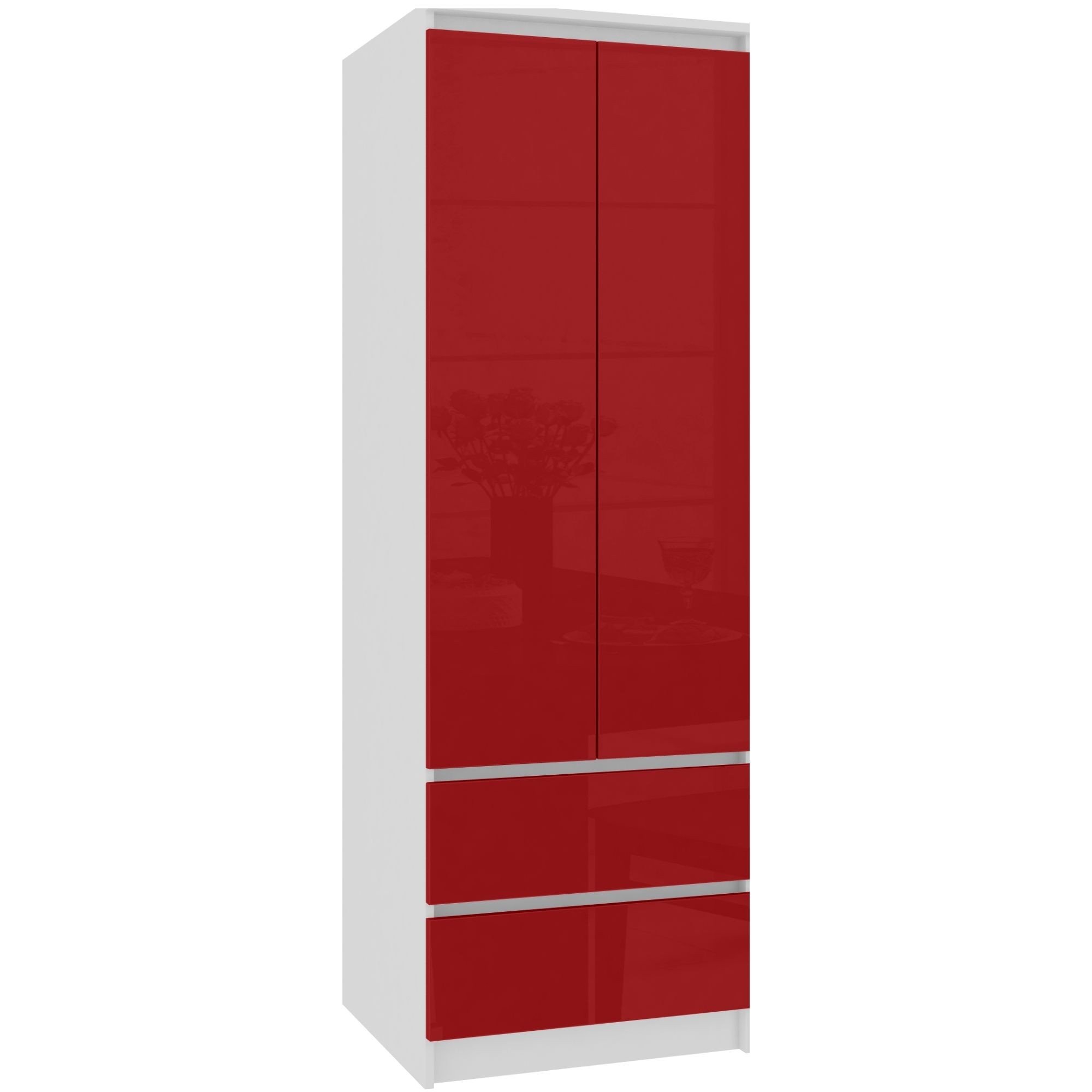 Akord Šatníková skriňa Star 60 cm BIELA / ČERVENÝ LESK