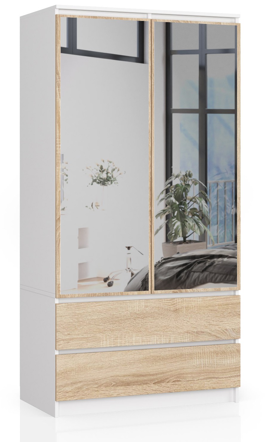 Akord Šatníková skriňa Star so zrkadlom 90 cm BIELA / SONOMA