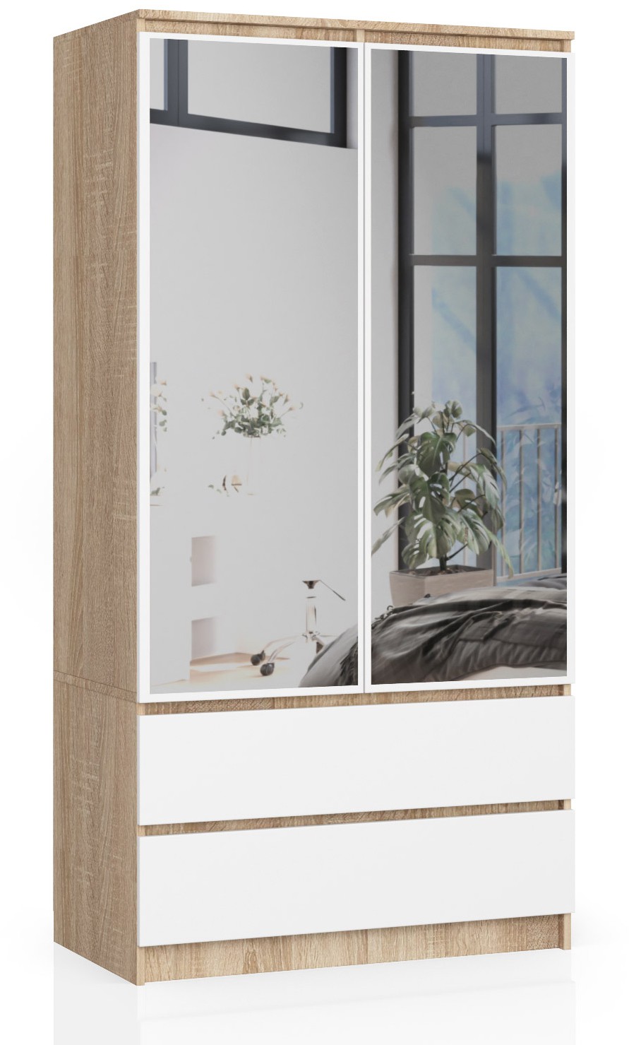 Akord Šatníková skriňa Star so zrkadlom 90 cm SONOMA / BIELA