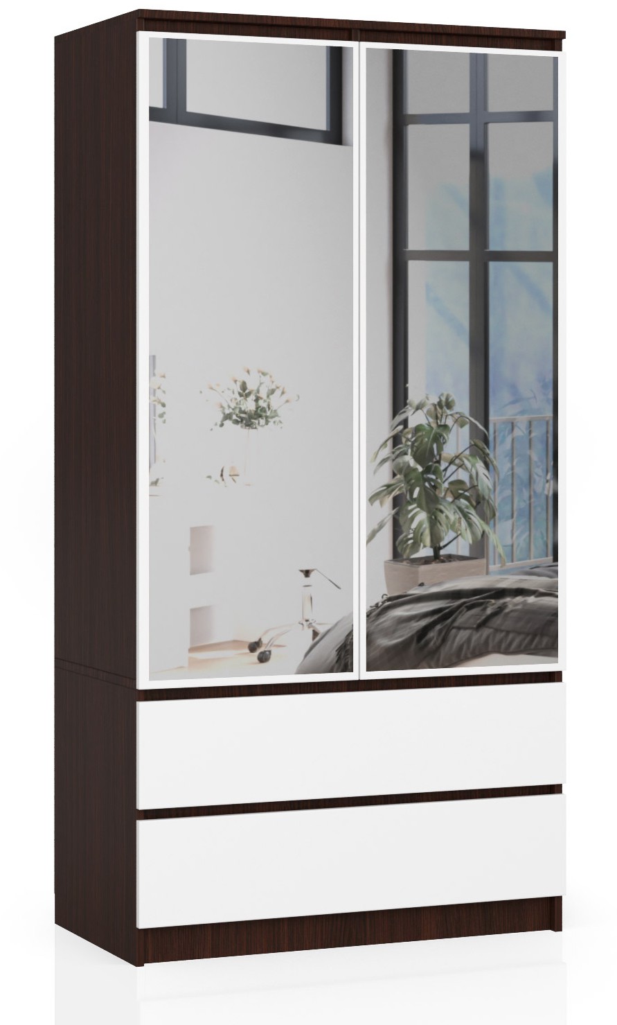 Akord Šatníková skriňa Star so zrkadlom 90 cm WENGE / BIELA