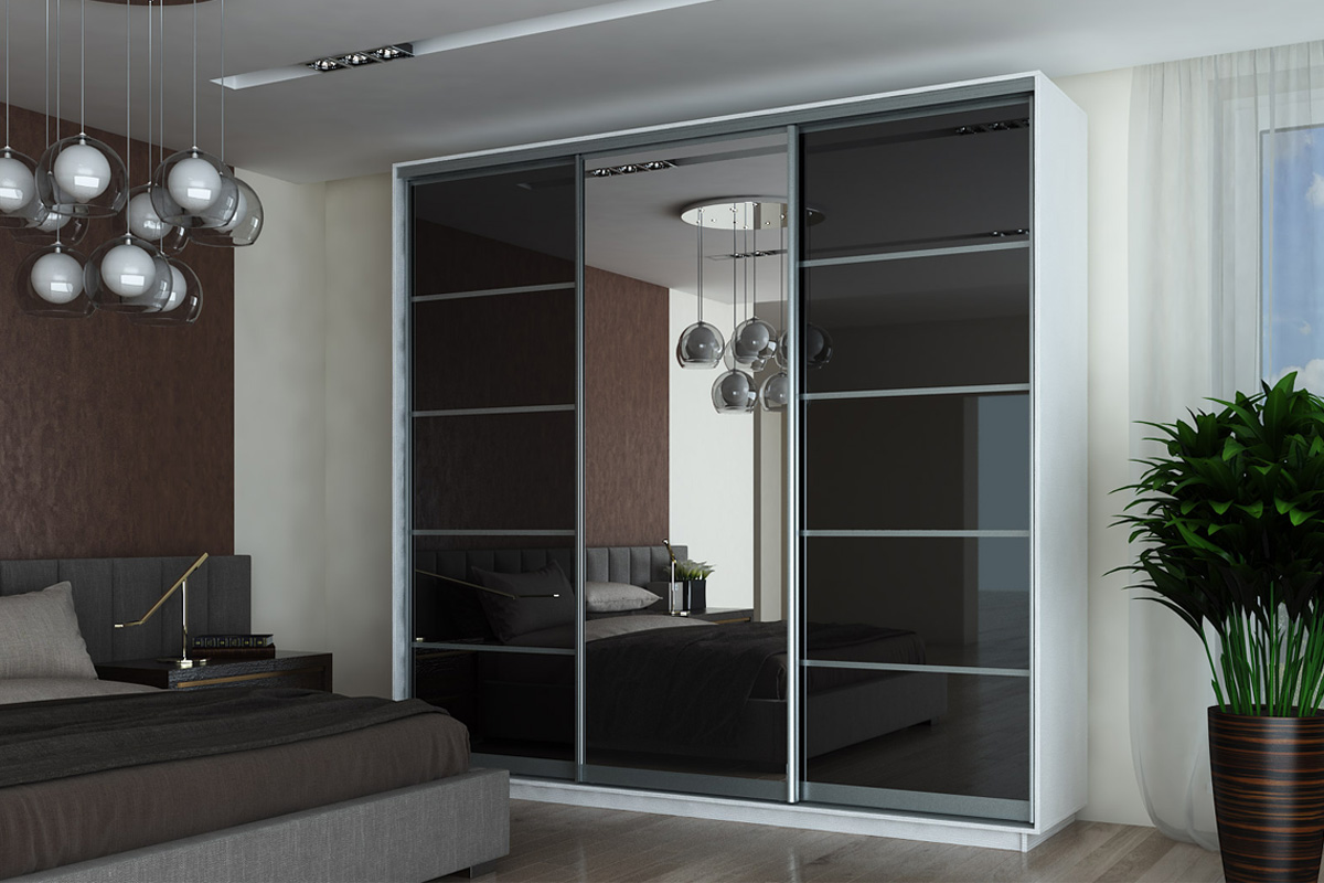 Casarredo FALCON šatníková skriňa 250, biela/čierna/zrkadlo