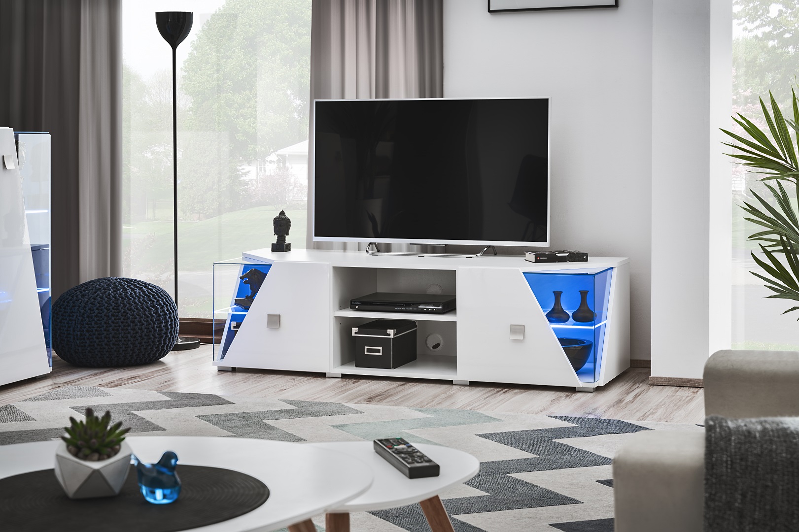 ASM Edge TV stolík,biela/biely lesk