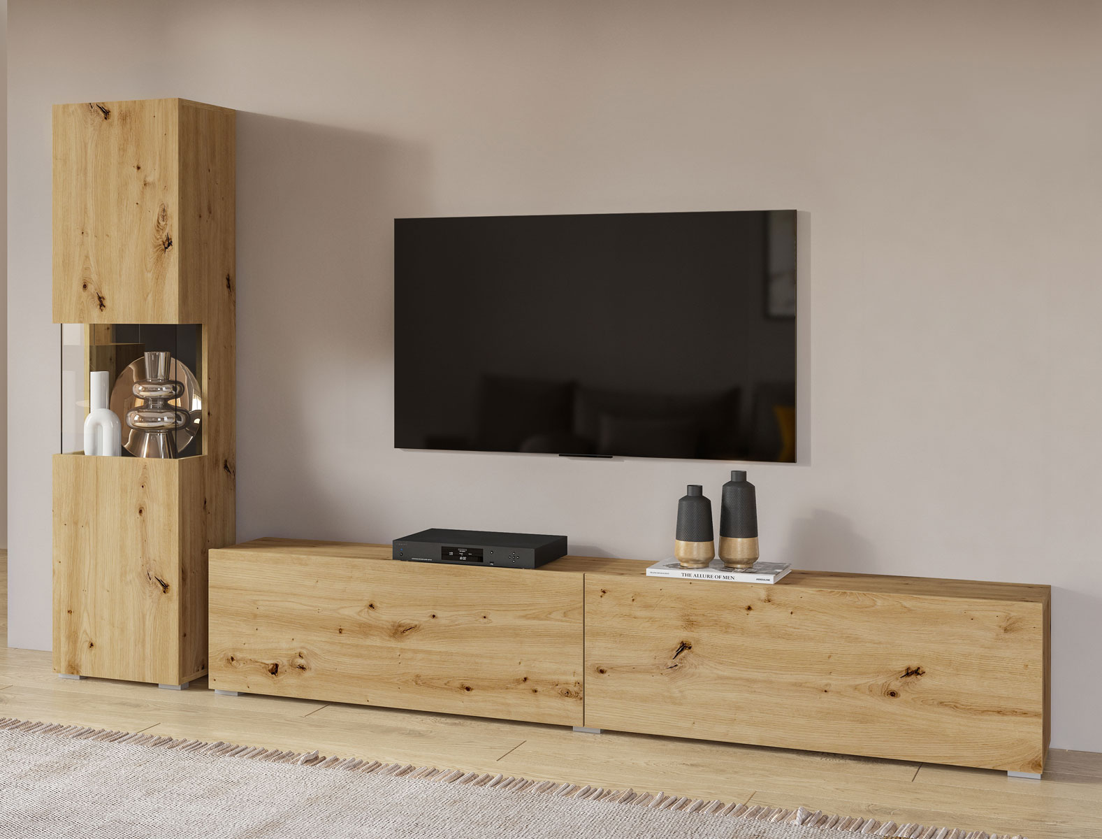 Helvetia AVA 09 moderný set skrinka + tv stolík dub artisan/ čierna