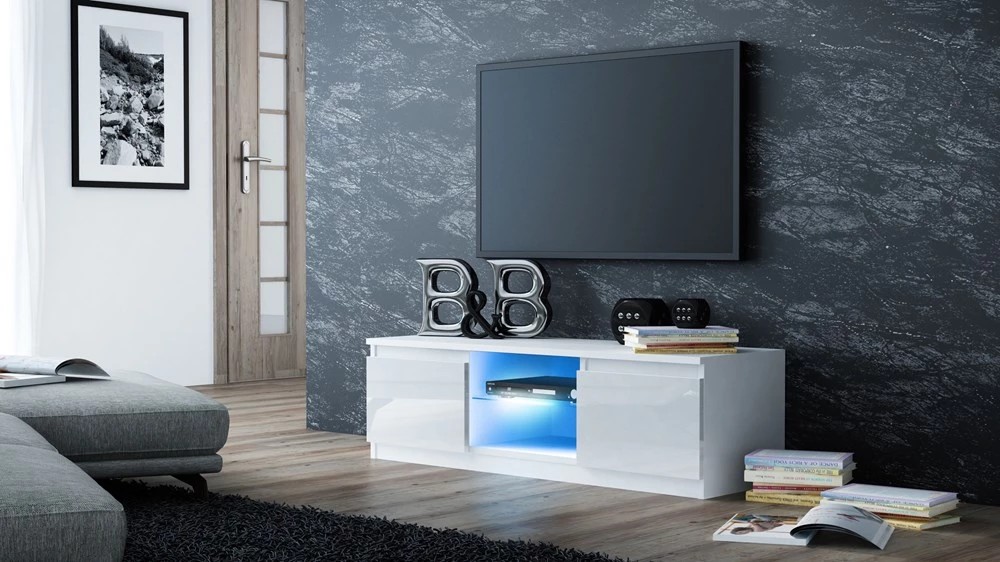TOPESHOP SZYBA moderný TV stolík, biely lesk