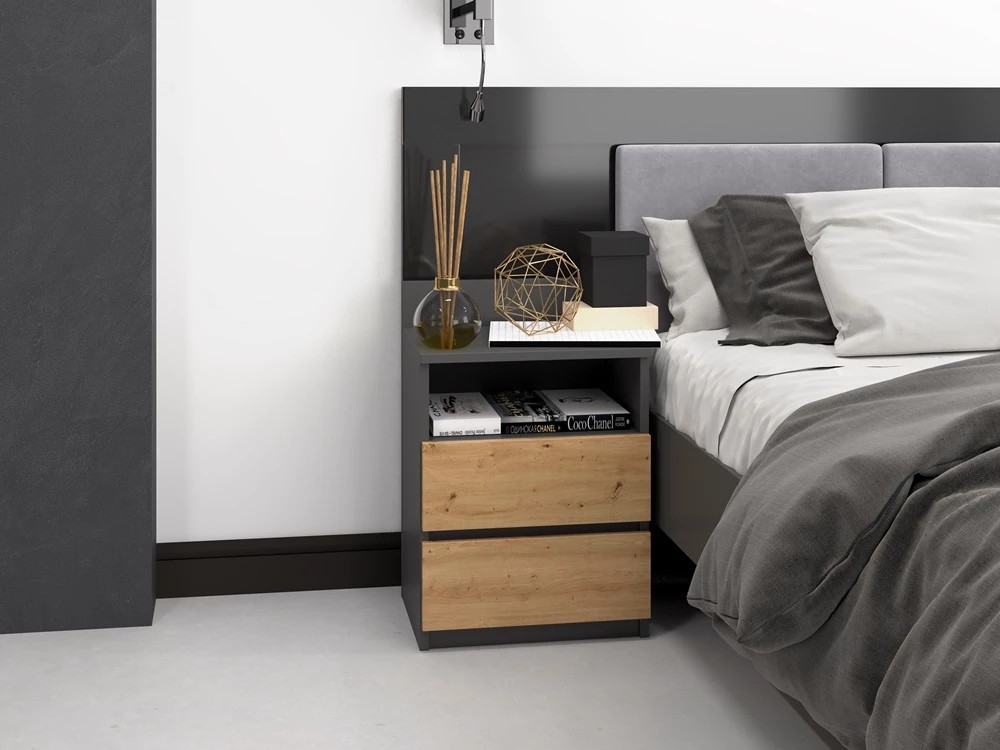 TOPESHOP MALWA M1 nočný stolík, antracit/ dub artisan