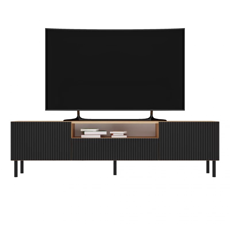 TOPESHOP KAMA štýlový TV stolík na nožičkách, čierny / dub Artisan