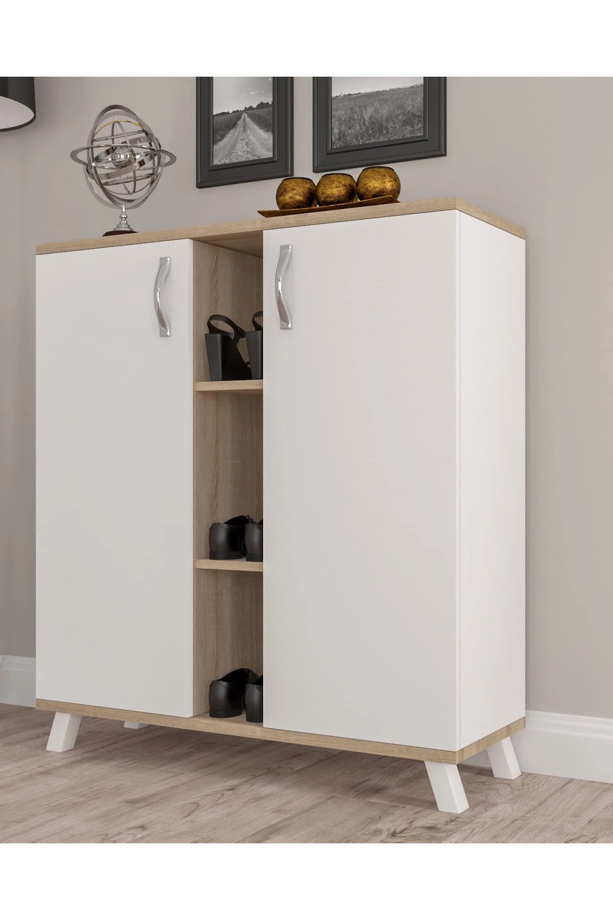 AEKA ESTELLE skrinka na topánky, dub Sonoma/biela