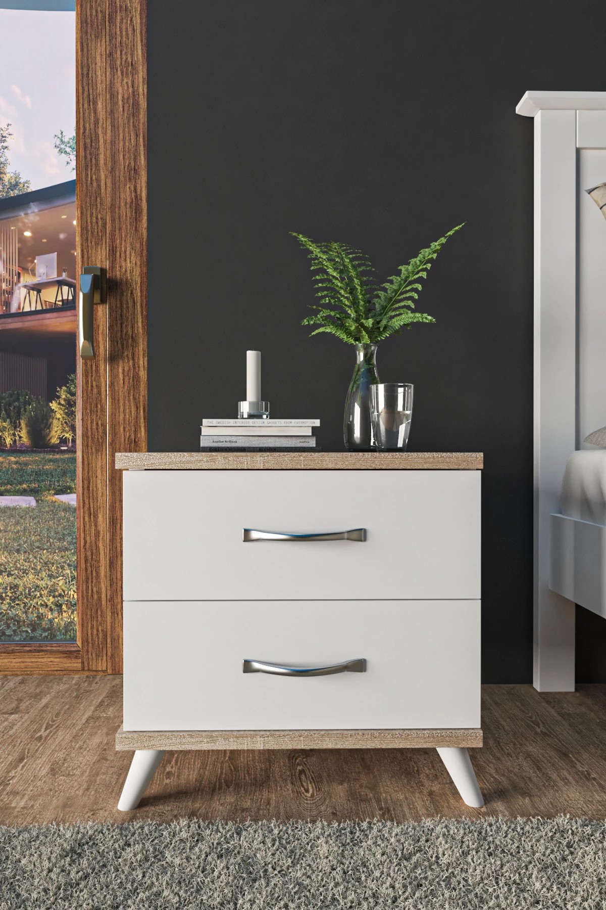 AEKA PEARL nočný stolík, dub Sonoma/biela