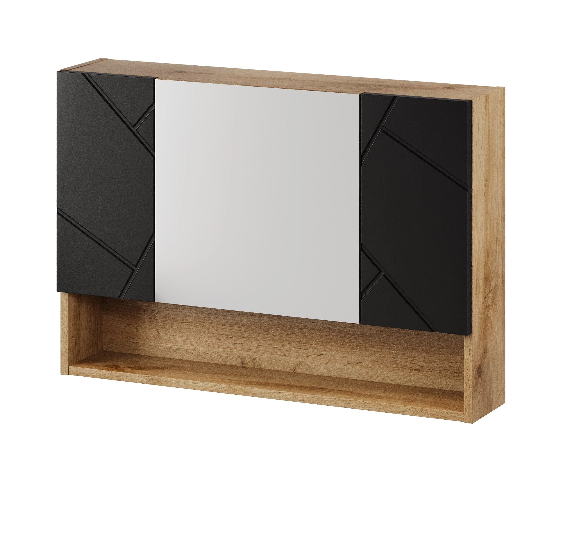Szynaka MAZI 58 skrinka do kúpeľne so zrkadlom, dub Wotan / čierna
