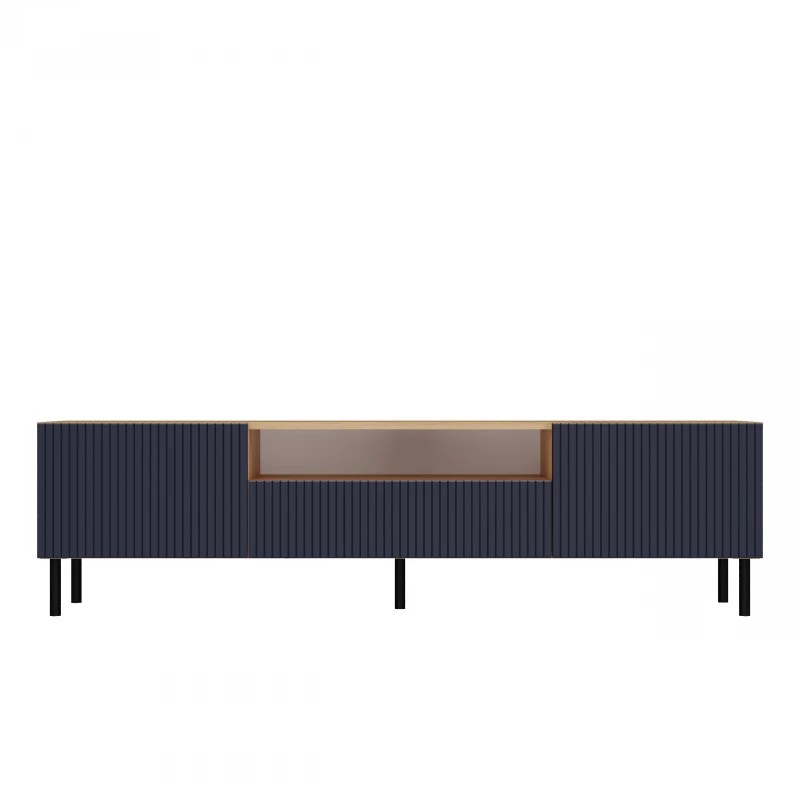 TOPESHOP KAMA štýlový TV stolík na nožičkách, modrý / dub Artisan