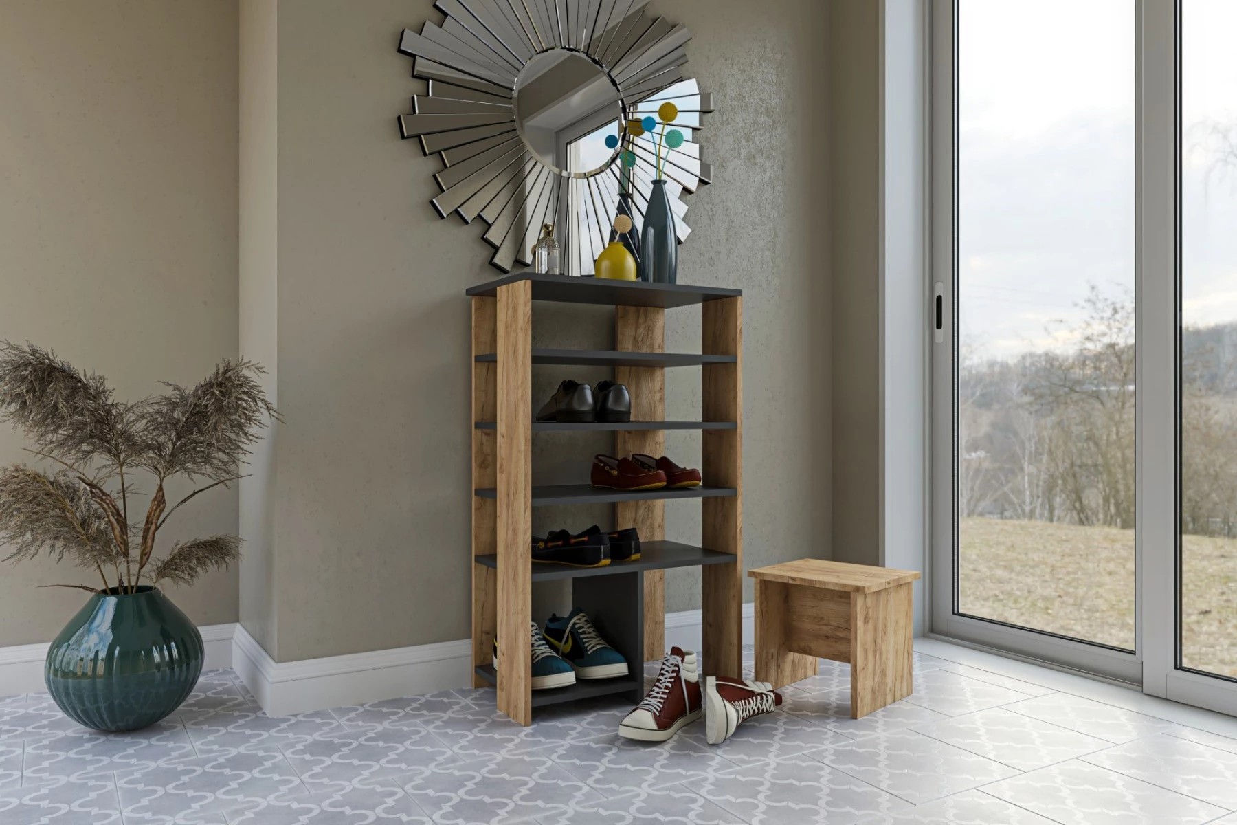 Casarredo BRADLEY policový regál na topánky, dub Craft zlatý/antracit