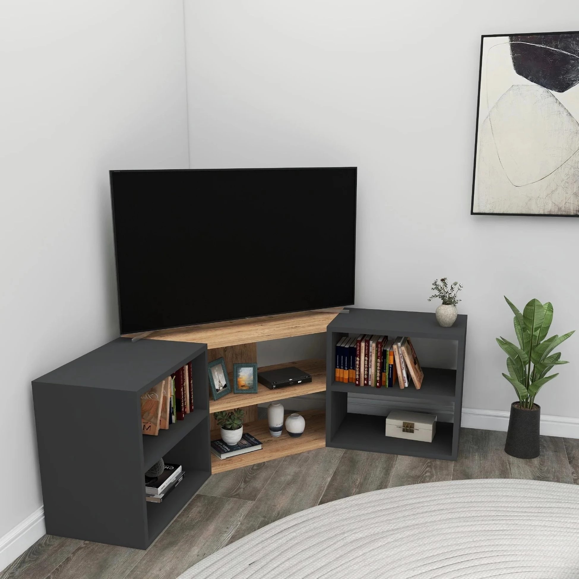 NETSAN BONNETT rohový TV stolík, borovica/antracit