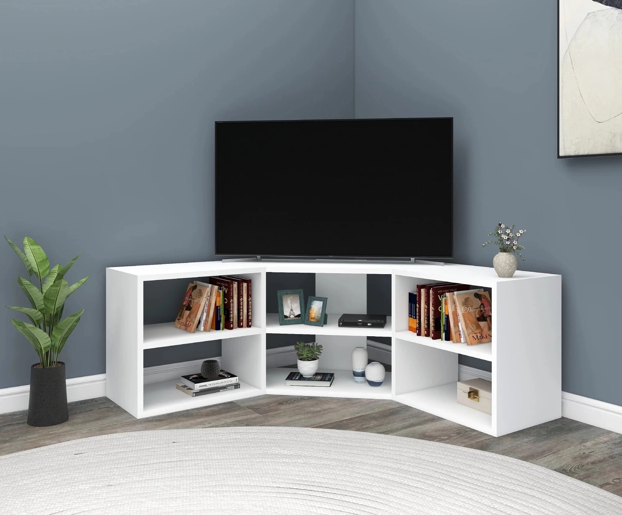 NETSAN BONNETT rohový TV stolík, biela matná