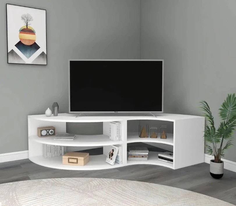 NETSAN MELITTA rohový TV stolík, biela matná