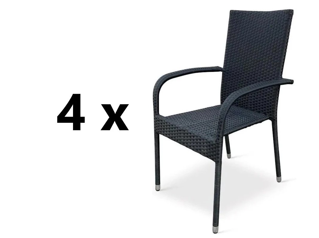 VerDesign 4 x PARIS II záhradné ratanové kreslo, čierna
