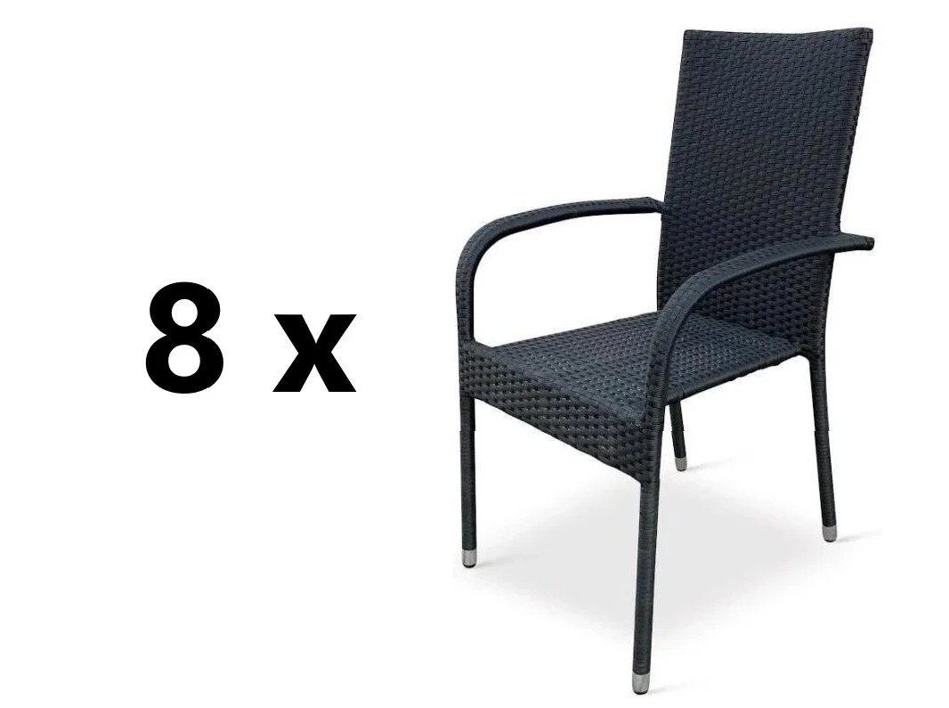 VerDesign 8 x PARIS II záhradné ratanové kreslo, čierna