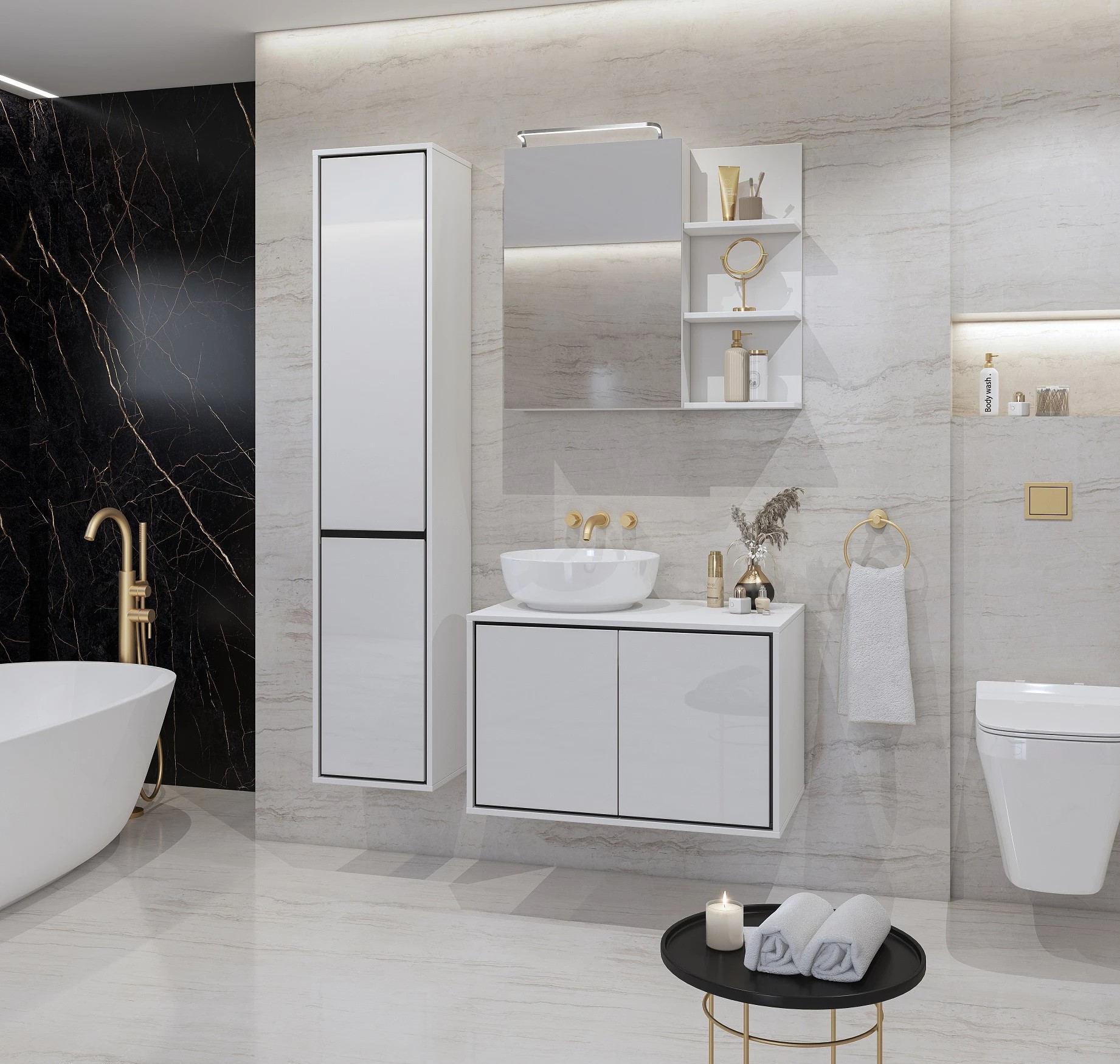 Helvetia IRVINE zostava do kúpeľne, biely lesk, čierna