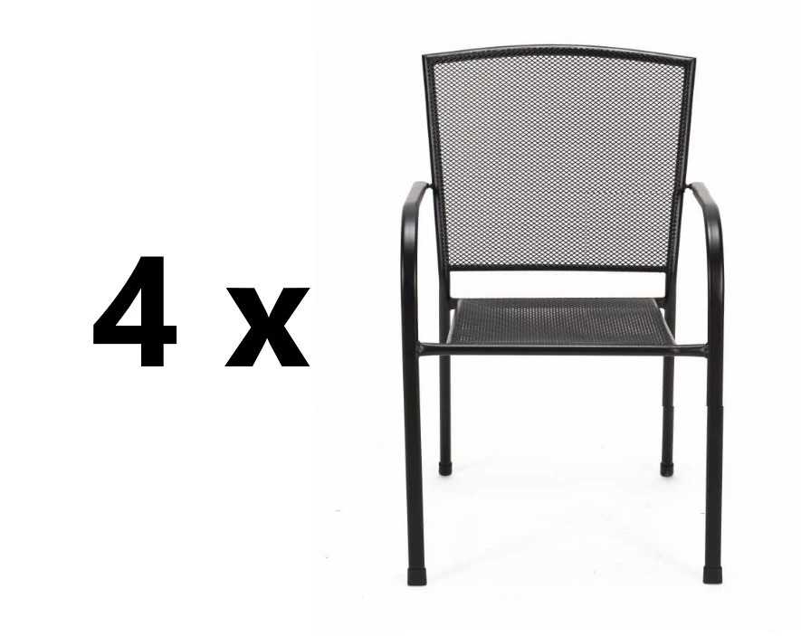 VerDesign 4 x RIVIERA kovová záhradná stolicka, cierna