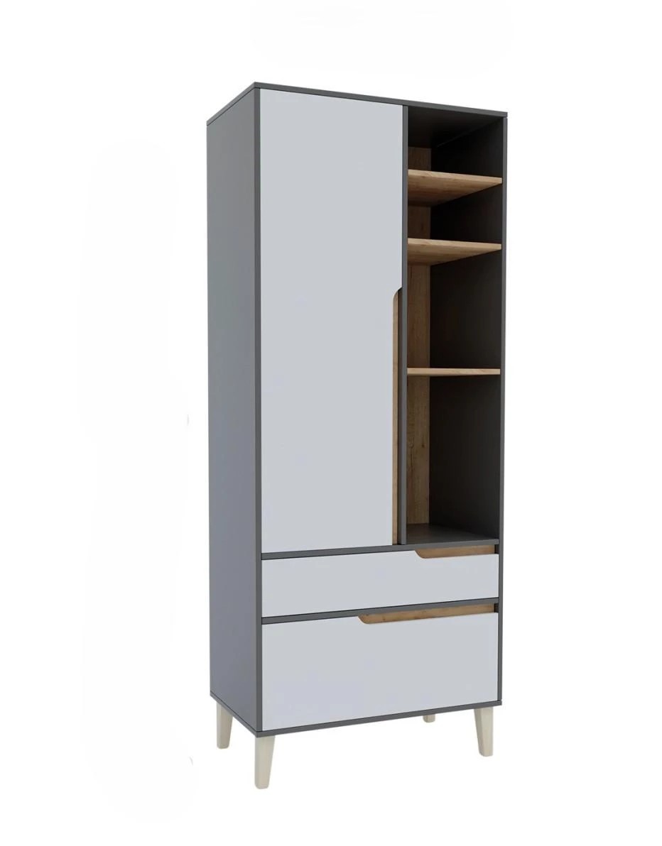 Casarredo WOOD šatníková skriňa NO1, antracit/biela/dub Craft zlatý