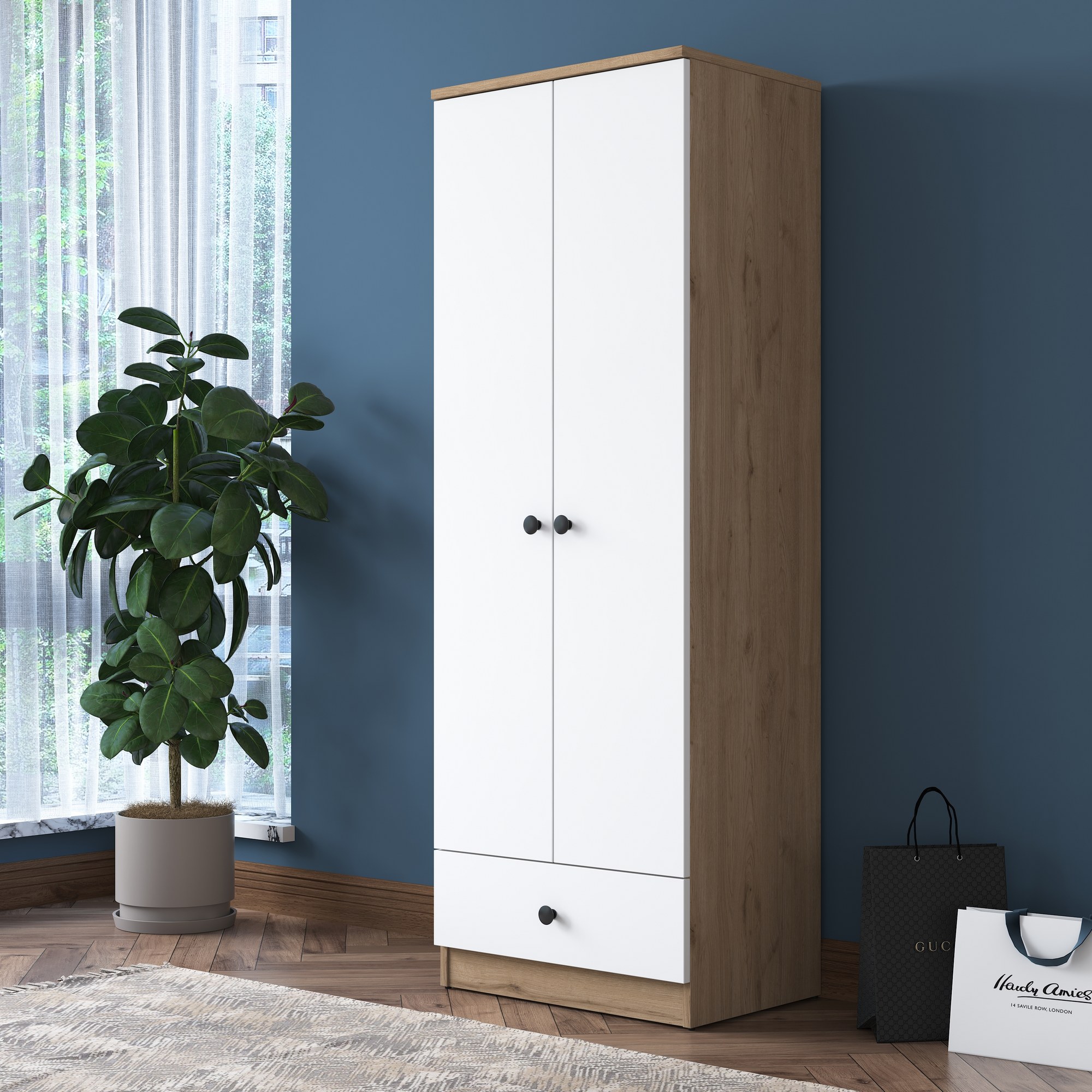 ASIR BA118 - 2418 dvojdverová šatníková skriňa, biela/orech