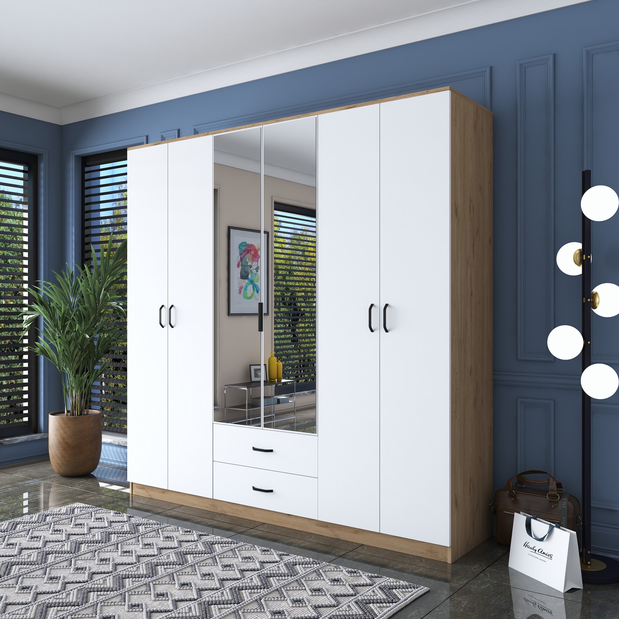 ASIR BA130 - 3049 šatníková skriňa so zrkadlom, orech/biela