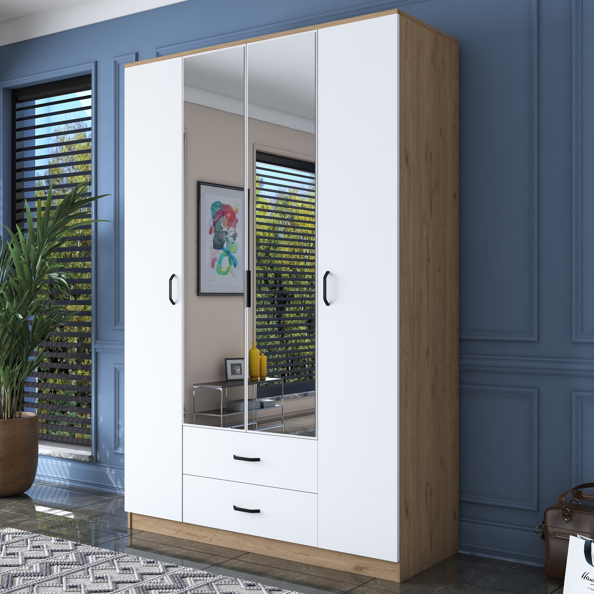 ASIR BA131 - 3052 šatníková skriňa so zrkadlom, orech/biela